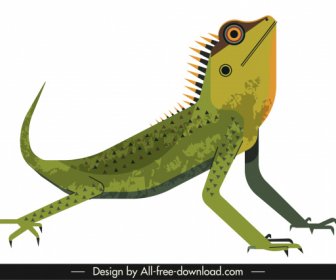 Iguana Hewan Ikon Berwarna Sketsa Klasik