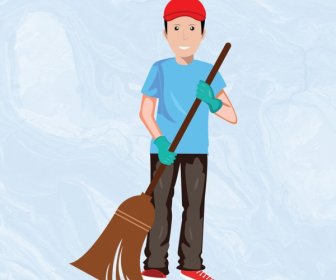 Illustration Man With Broom