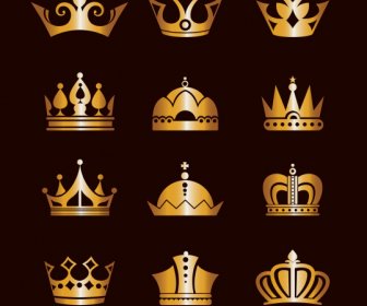 Iconos De Corona Imperial Brillante Oro Diseño Clásico