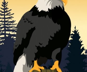Imposing Eagle Icon Colored Cartoon Design