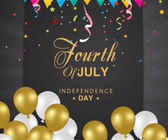 Independence Day Banner Yellow White Balloons Ribbons Decor