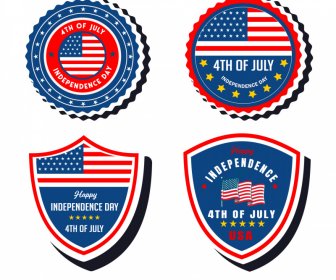 Label Hari Kemerdekaan Koleksi Elemen Bendera Datar Sketsa Bentuk Dekorasi