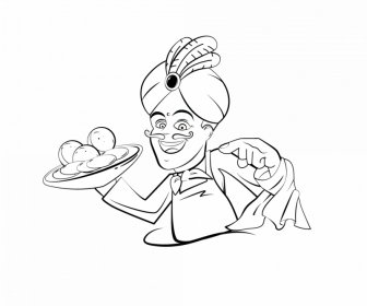 indian chef icon black white handdrawn outline