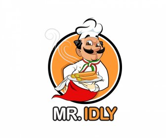 indian chef logo serving man icon cartoon sketch