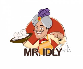 Logotipo Do Chef Indiano Engraçado Desenho Animado Personagem Esboço