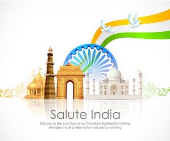 Monumentos Famosos Indianos Con Bandera Abstracta En Cartel De Fondo