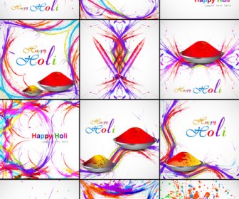 Indian Festival Grunge Wave Colorful Collection Celebration Happy Holi Set Background Wallpaper Vector