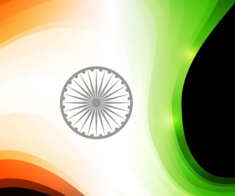 Indian Flag Czarny Jasno Tricolor Fala Wektor Wakacje.