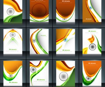 Indian Flag Brochure Stylish Wave Template Collection Illustration For Independence Day