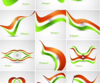 Indische Flaggen Stilvolle Tricolor Welle Sammlung Vektor