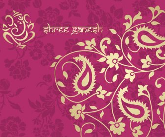 Indische Blumen Ornament Mit Rosa Hintergrund Vektor