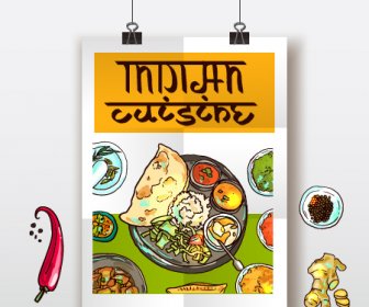 Makanan India Poster Tangan Ditarik Vektor