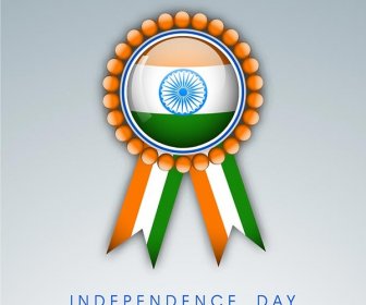 Indische Natinoal Flagge Abzeichen Mit Text-Indien-Unabhängigkeit-Tag-Vektor