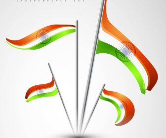 Indian Stylish Flags Tricolor Vector Illustration
