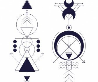 India Tradisional Tribal Tato Template Simetri Geometris Datar