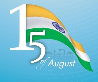 อินเดียโบกธงกับข้อความพื้นหลังสีฟ้าเวกเตอร์วันเอกราชเดือนสิงหาคม