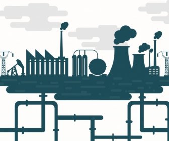 Industrial Background Above And Underground Design Silhouette Style