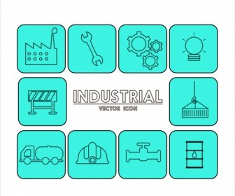 Industrial Icons Collection Blue Draft Design Isolation