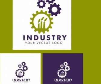 Industrial Logotype Sets Gear And Plants Icons Design