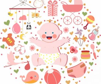 Elementos De Diseño De Diseño De Accesorios De Bebé Lindo Chico Ronda