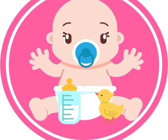Infant Baby Icon Colored Cartoon Character Sketch