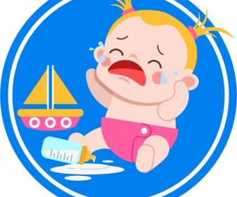 Infant Baby Icon Crying Emotion Cartoon Character Sketch