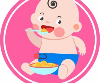 Infant Baby Icon Eating Gesture Cute Cartoon Sketch