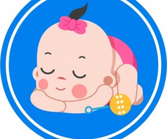 Infant Baby Icon Sleeping Gesture Colored Cartoon Sketch
