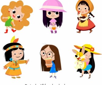 infant girl icons cute cartoon characters sketch
