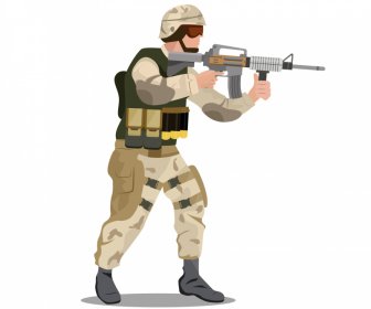 Infantry Soldier Icon Standing Attacking Sketch Cartoon Character