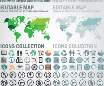 Info Charts Highlight Countries With Grunge Icon Pack Designer Kit Vector