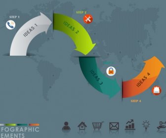 Infographic Desain Elemen Panah Melengkung Yang Berwarna-warni