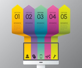 Infographic Desain Dengan Panah Vertikal Yang Berwarna-warni Dan Televisi