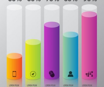 다채로운 수직 실린더 및 백분율 Infographic 디자인