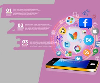 Infographic Design With Phone Interfaces On Pink Background