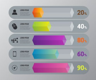 수평 큐브 및 백분율 Infographic 다이어그램 디자인