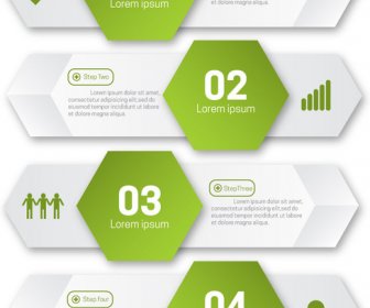 Infographic иллюстрации с зеленым шестиугольники и горизонтальные вкладки
