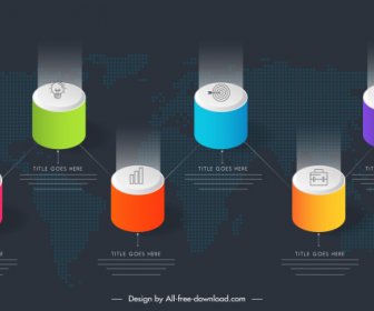 Template Infografis Warna-warni Sketsa Pilar Lingkaran 3D Mengkilap