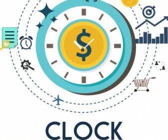 Infographic Template Flat Round Clock Icon Webpage Style