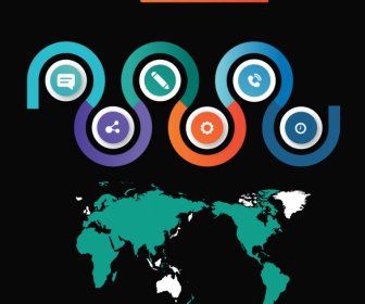 Infographic Template Global Map Circles Curves Sketch