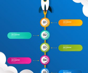 Infografik Vorlage Rakete Symbol Kreise Tabs Dekor
