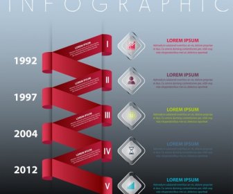 Infographic Template 3d Red Twisted Ribbon Modern Design