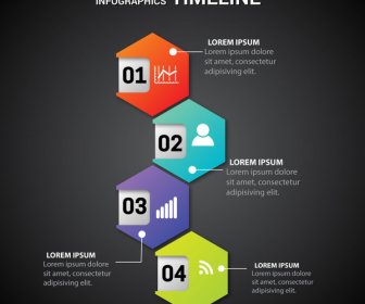 Infografik-Timeline-Abbildung Mit Sechsecken Auf Dunklem Hintergrund