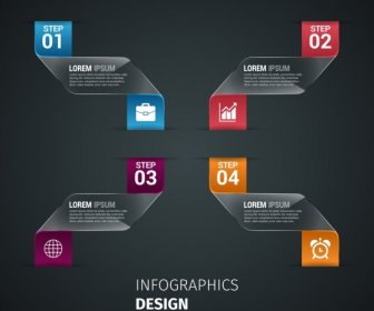 Infographics Design Dark Background Curved Ribbons Decoration Style