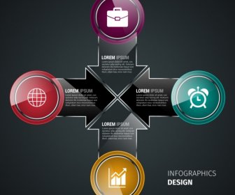Infographics Template Shiny Colored Circles Dark Arrows Design