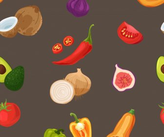Ingredient Foods Background Dynamic Design Colorful Retro Handdrawn