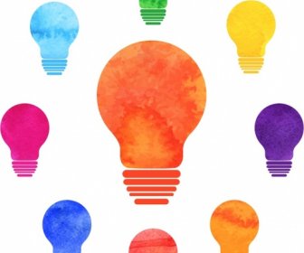 ícones De Lâmpadas Coloridas Inovação Conceito Fundo
