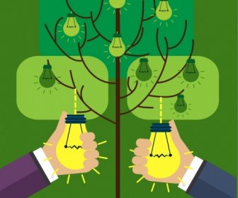 Innovation-Konzept Design Hand Picking Glühbirnen Auf Baum