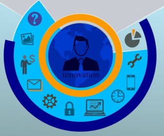 Plantilla De Círculos De Innovación Infografia Ornamento Azul Iconos De Interfaz De Usuario