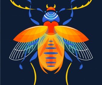 Insect Creature Icon Colorful Flat Symmetric Sketch